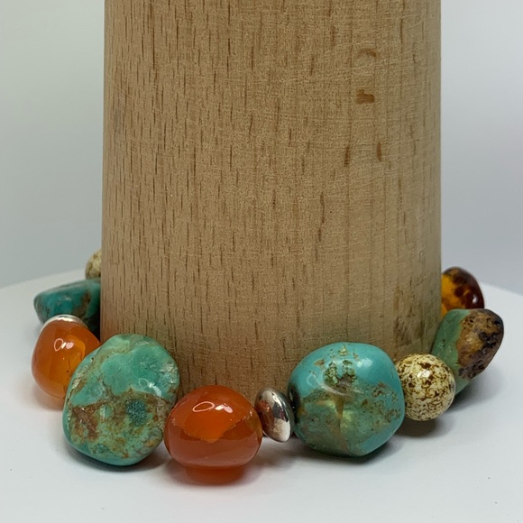 Rage Jewelry - Vintage RAGE Sterling Silver, Turquoise & Carnelian Toggle Clasp Beaded Bracelet